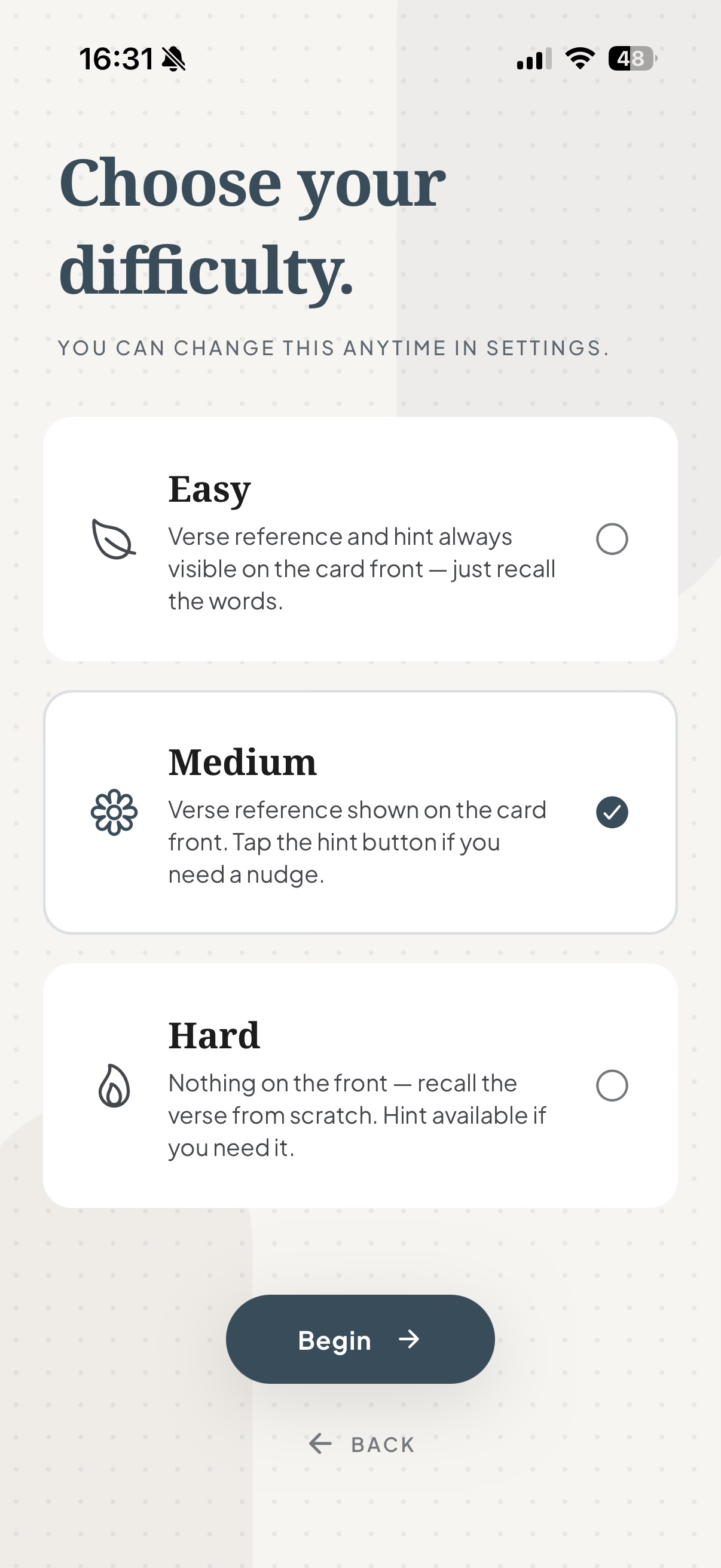 Difficulty screen
